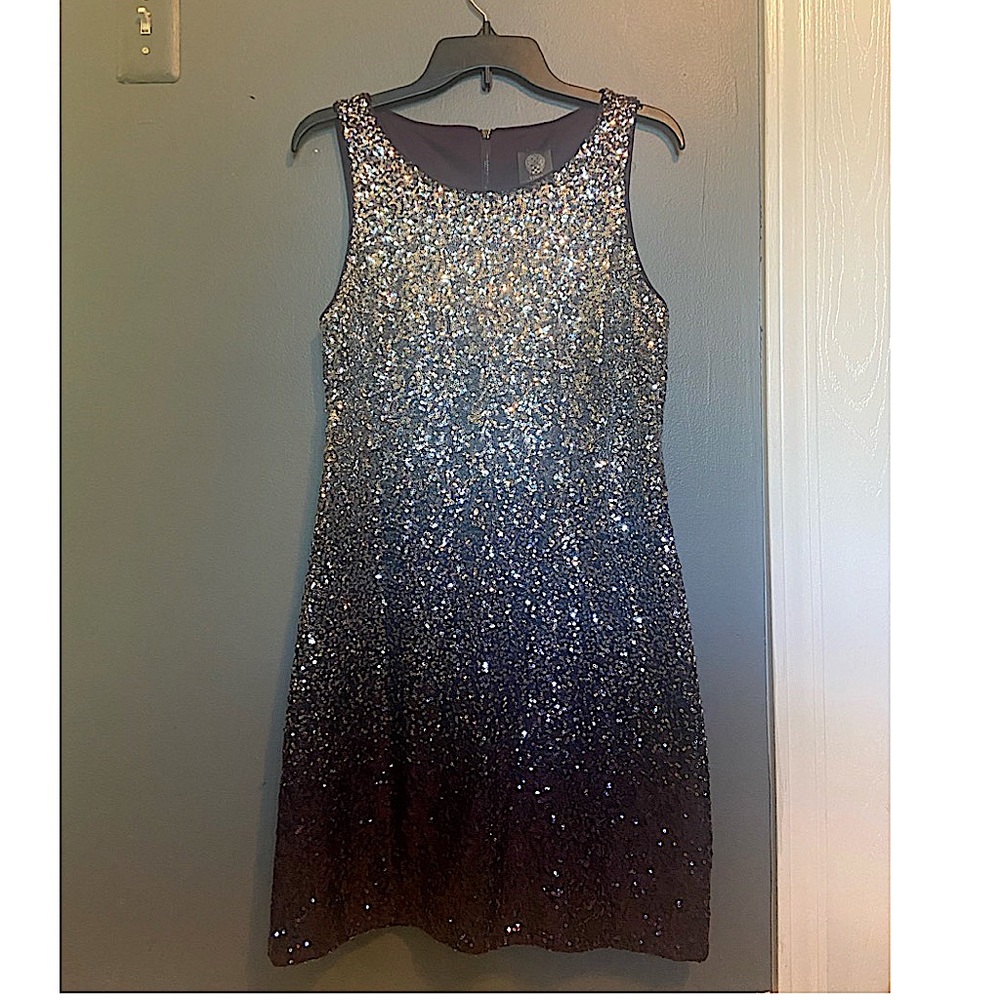 Mini, sequin dress, ombré silver to purple, silk inside